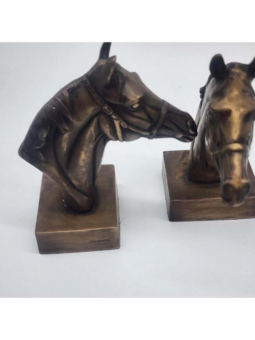 Heavy Horse Head Bookends Bronze Finish Equestrian Decor Western Ranch Pair